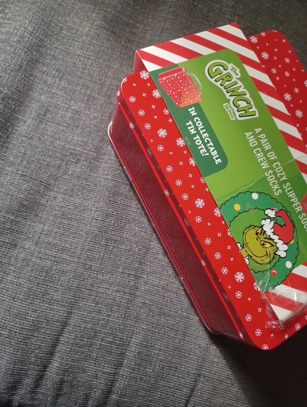 Grinch Holiday Tin Tote - Red Festive Gift Box Socks